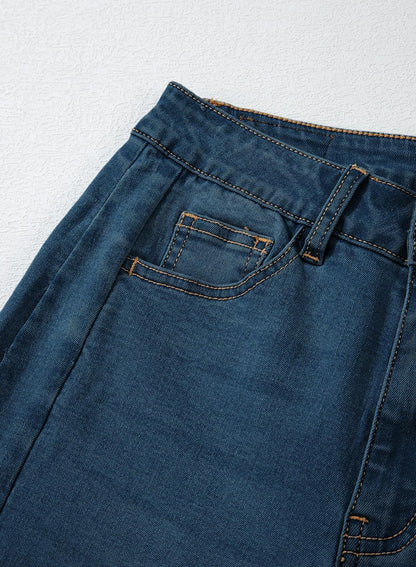 Women's Wide Leg Jeans High Waisted Strech Raw Hem Denim Pants