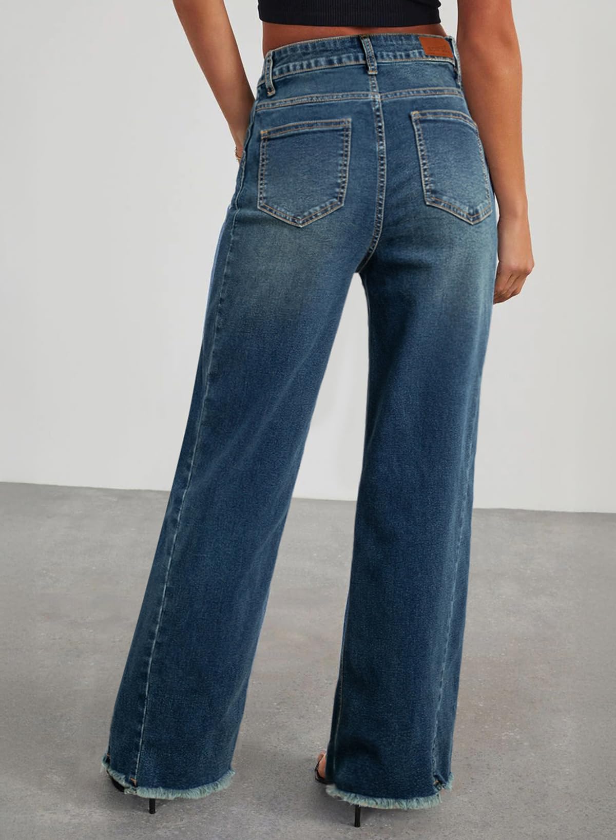 Women's Wide Leg Jeans High Waisted Strech Raw Hem Denim Pants