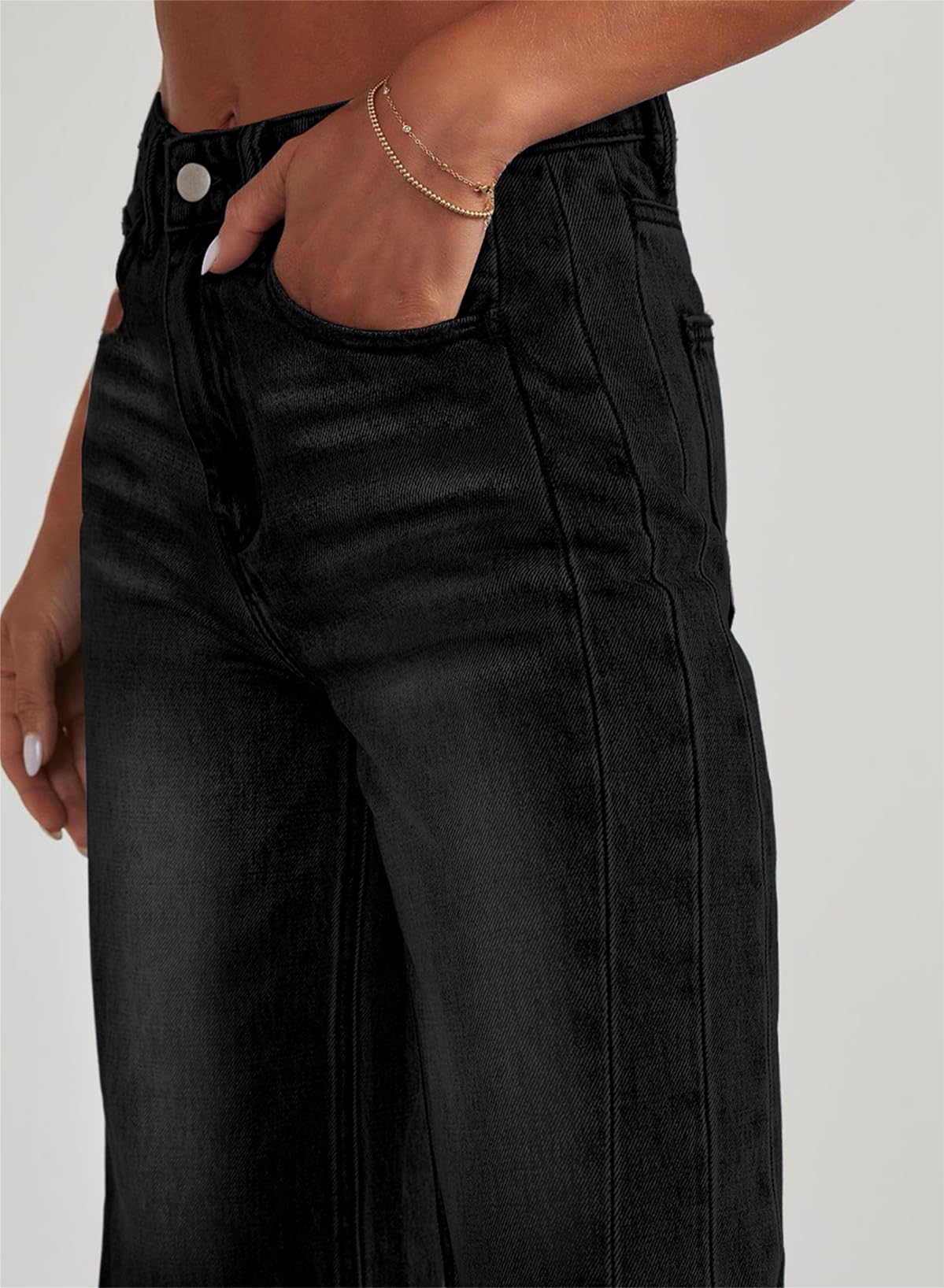 Women's Wide Leg Jeans High Waisted Strech Raw Hem Denim Pants