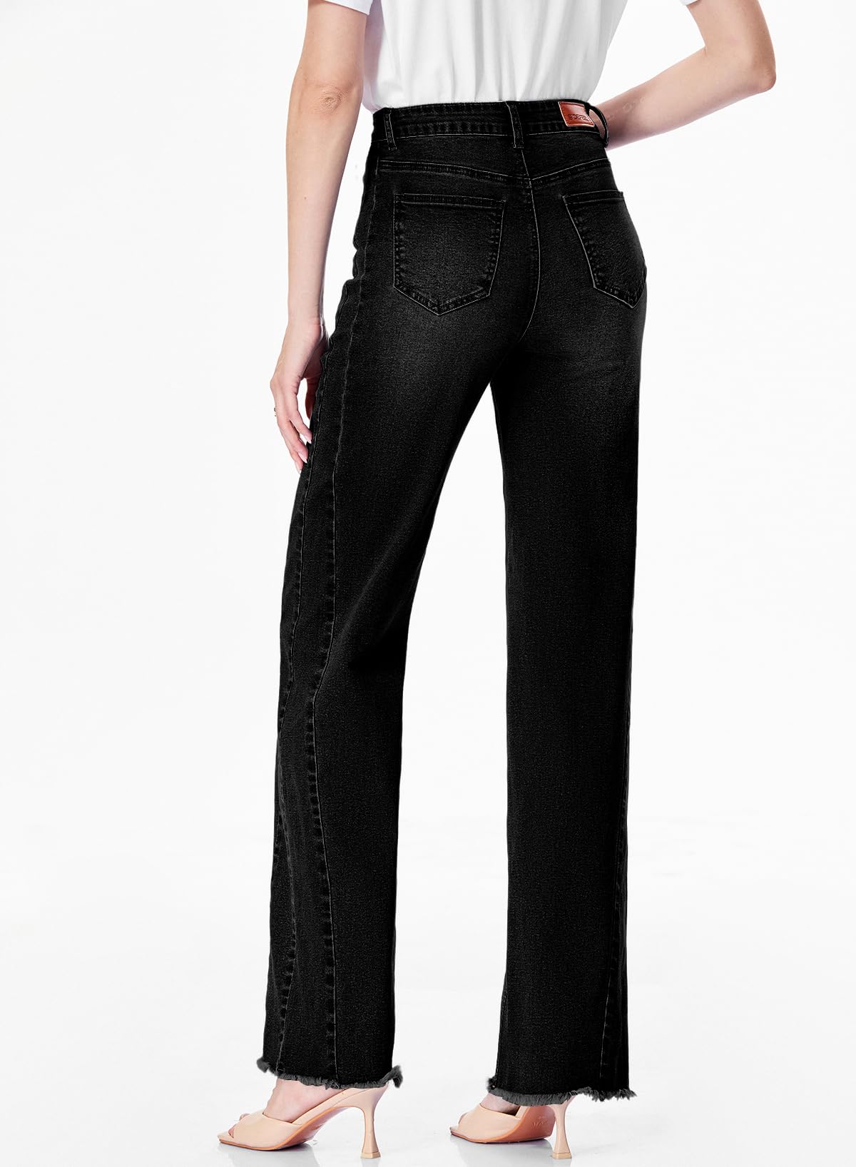 Women's Wide Leg Jeans High Waisted Strech Raw Hem Denim Pants