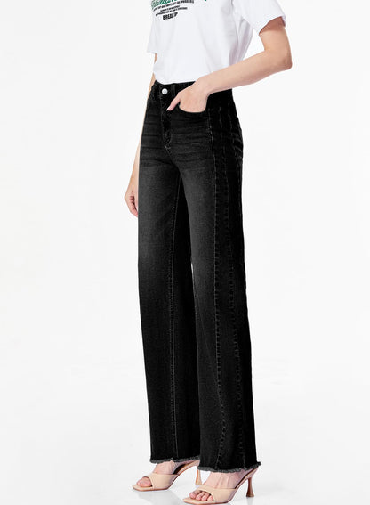 Women's Wide Leg Jeans High Waisted Strech Raw Hem Denim Pants