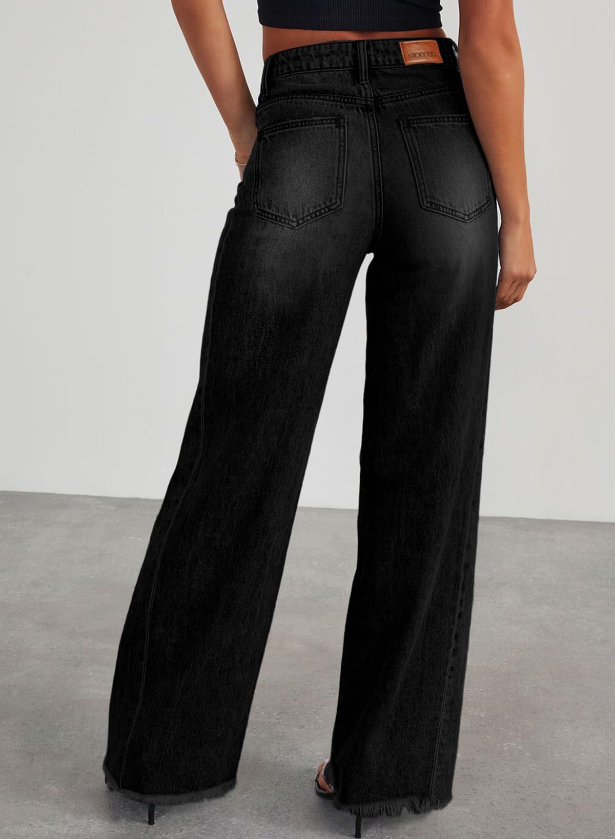 Women's Wide Leg Jeans High Waisted Strech Raw Hem Denim Pants