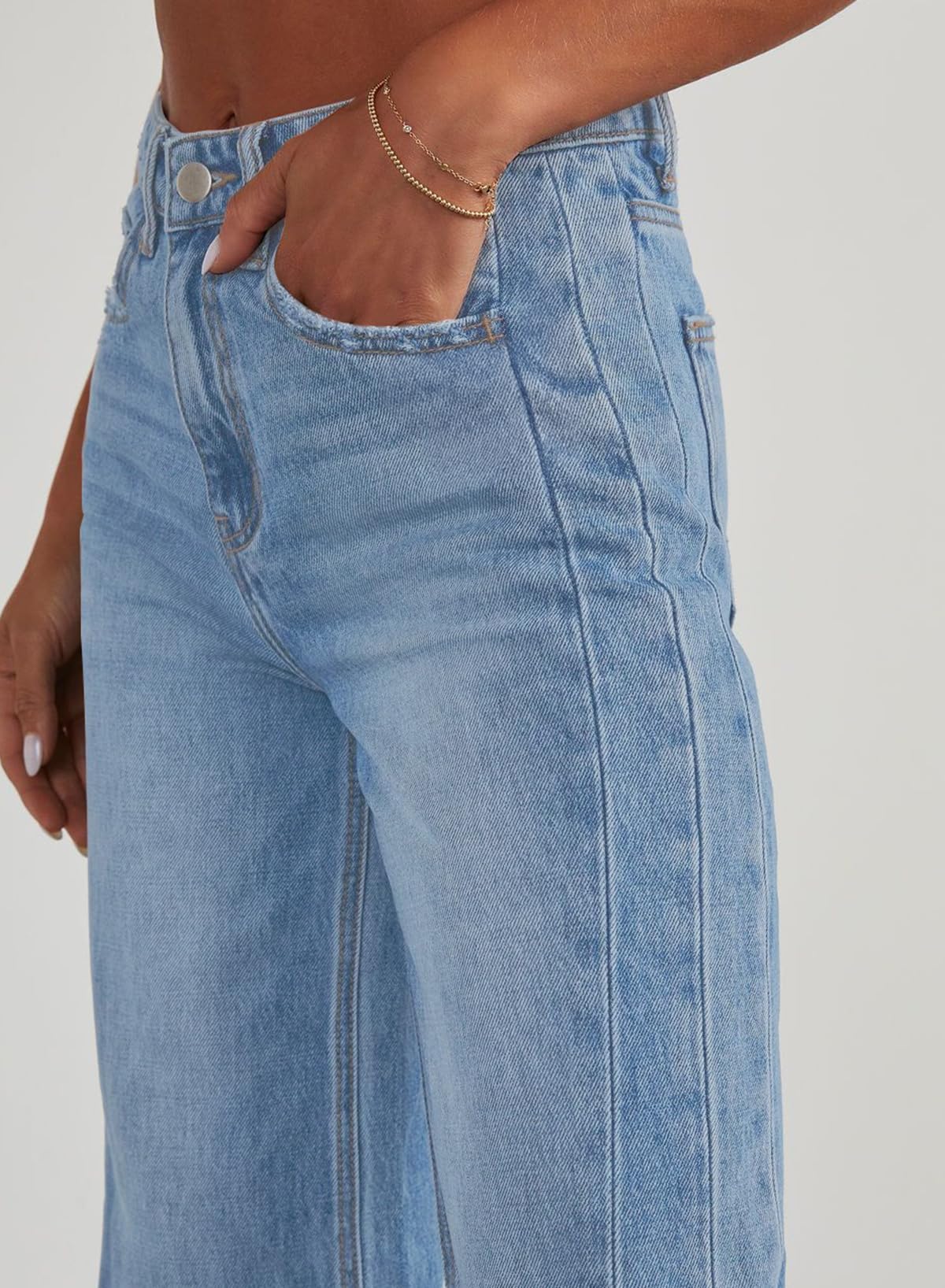 Women's Wide Leg Jeans High Waisted Strech Raw Hem Denim Pants
