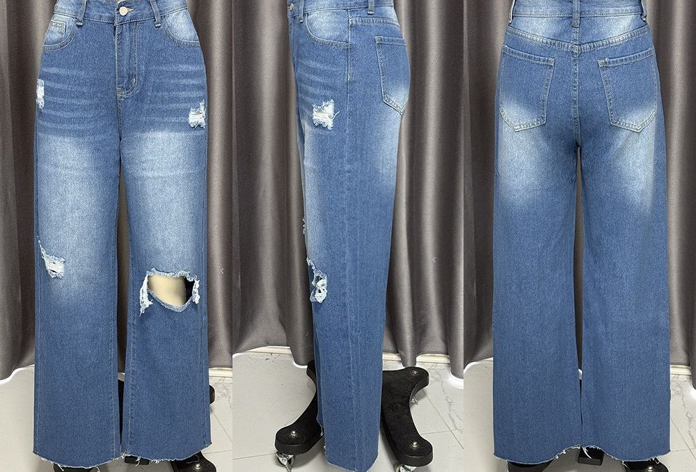 Women's Baggy Jeans Loose Ripped Denim Pants Distressed Wide Leg Palazzo Jeans
