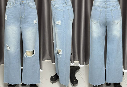 Women's Baggy Jeans Loose Ripped Denim Pants Distressed Wide Leg Palazzo Jeans