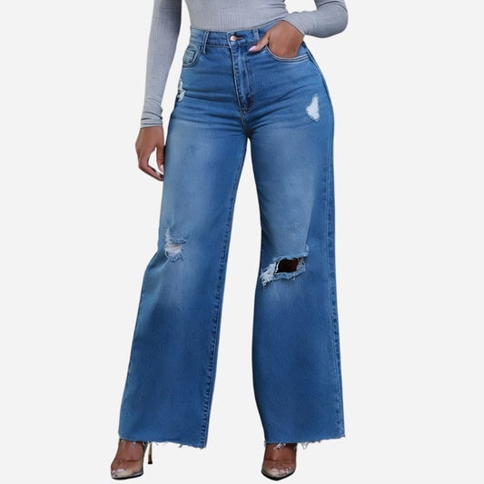 Women's Baggy Jeans Loose Ripped Denim Pants Distressed Wide Leg Jeans