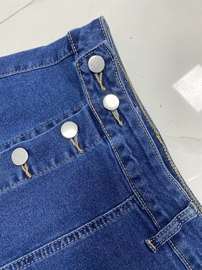 Women’s Button Front High Waist Denim Skirt Irregular Split Bodycon Jean Skirt