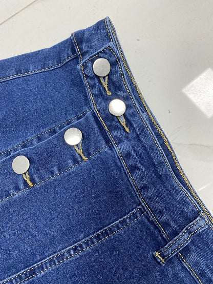 Women’s Button Front High Waist Denim Skirt Irregular Split Bodycon Jean Skirt