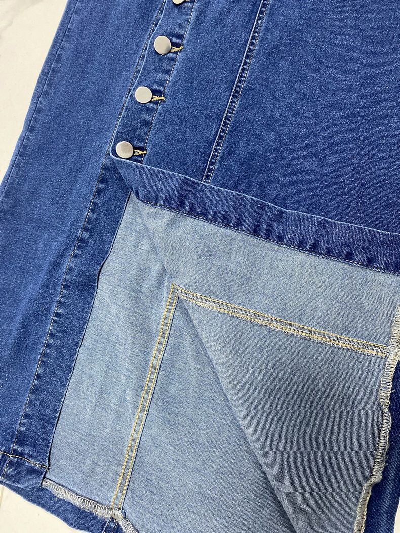 Women’s Button Front High Waist Denim Skirt Irregular Split Bodycon Jean Skirt
