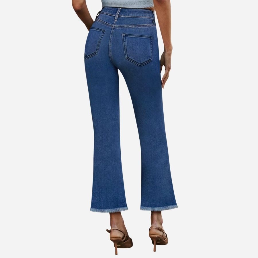 Women’s high waist denim cropped flare jeans slim fit bootcut pants