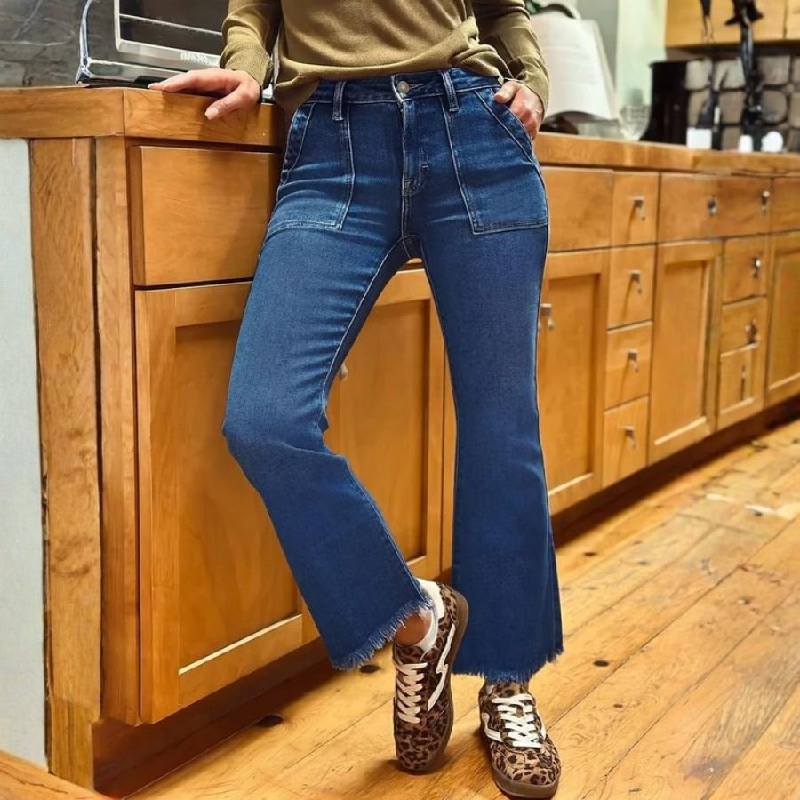 Women’s high waist denim cropped flare jeans slim fit bootcut pants