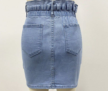 Women’s High Waist Denim Skirt Elastic Waist Bodycon Jean Slim Fit Pencil Skirt
