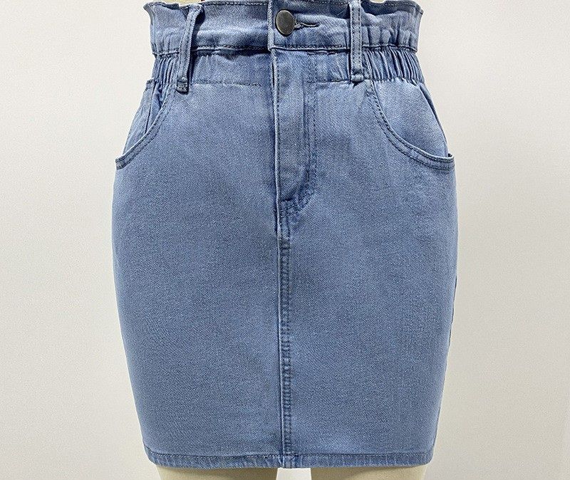 Women’s High Waist Denim Skirt Elastic Waist Bodycon Jean Slim Fit Pencil Skirt