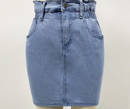 Women’s High Waist Denim Skirt Elastic Waist Bodycon Jean Slim Fit Pencil Skirt