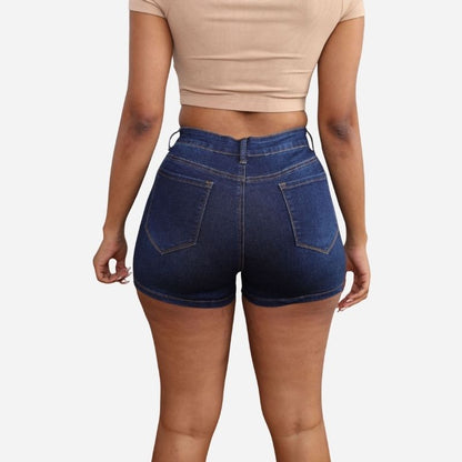 Women’s High Waist Stretch Denim Shorts Slimming Jean Summer Hotpants, back view