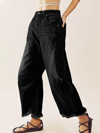 Damen High Waist Barrel Baggy Jeans Stretch Denim Hose