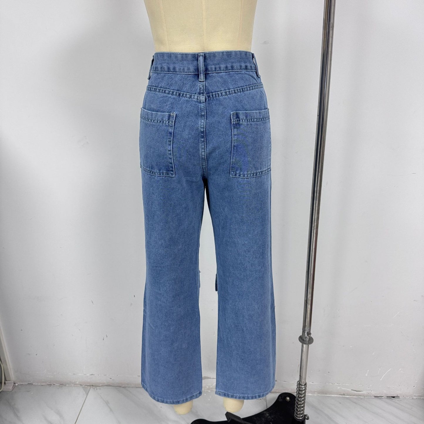 Women's High Waisted Cargo Jeans Straight Wide Leg Stretch Baggy Jean