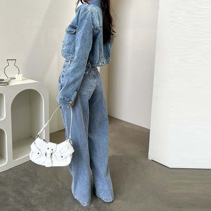 Women's High Waisted Cargo Jeans Straight Wide Leg Stretch Baggy Jean