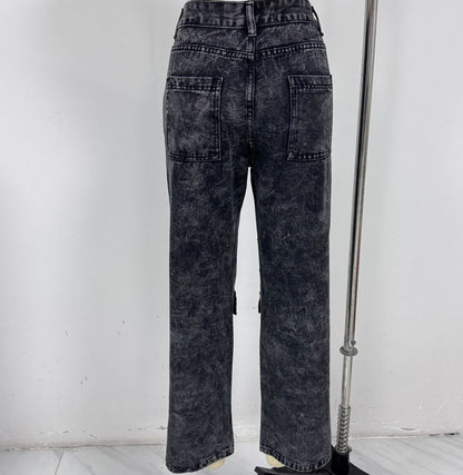 Women's High Waisted Cargo Jeans Straight Wide Leg Stretch Baggy Jean