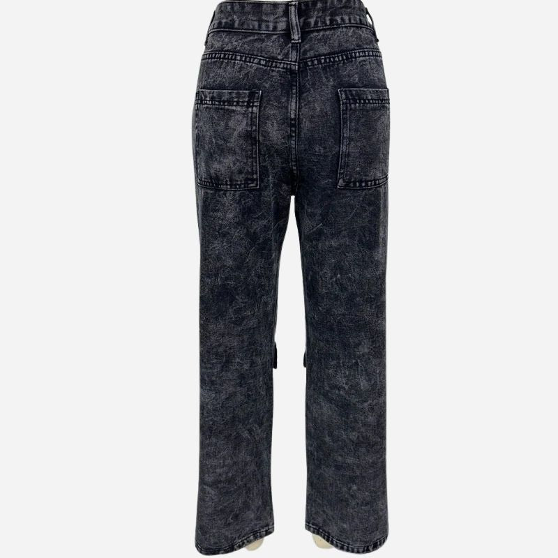 Women's high waisted cargo jeans straight wide leg baggy jeans in black, flat lay back