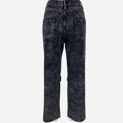 Women's high waisted cargo jeans straight wide leg baggy jeans in black, flat lay back