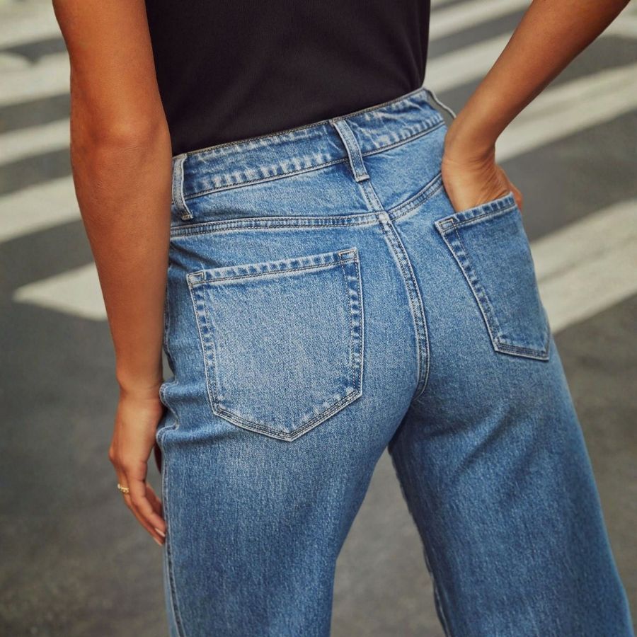 Women’s High Waisted Straight Wide Leg Cuffed Jeans Palazzo Baggy Denim Pants