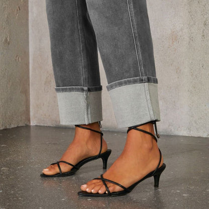 Women’s High Waisted Straight Wide Leg Cuffed Jeans Palazzo Baggy Denim Pants