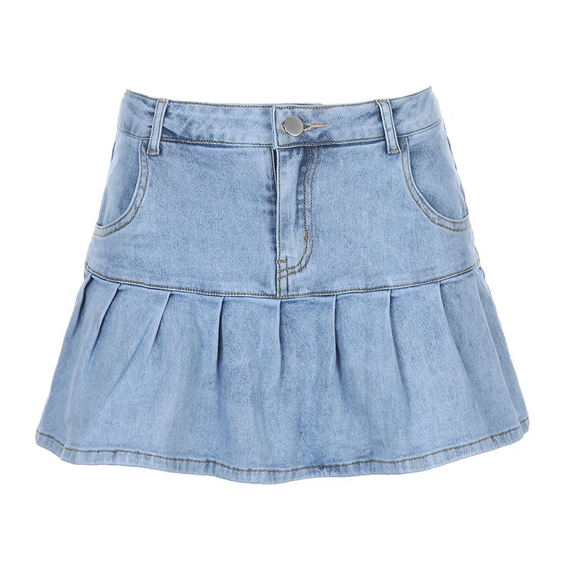 Women's Jeans Skirt Slim A-line Pleated Ruffle Short Mini Denim Skirts