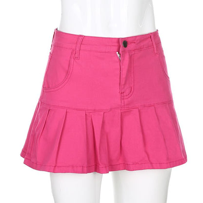 Women's Jeans Skirt Slim A-line Pleated Ruffle Short Mini Denim Skirts