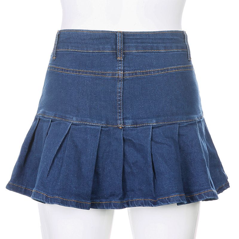 Women's Jeans Skirt Slim A-line Pleated Ruffle Short Mini Denim Skirts