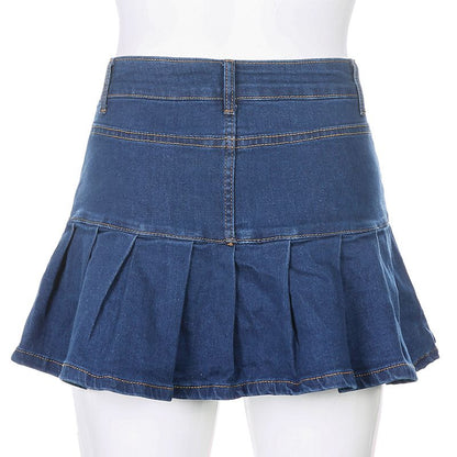 Women's Jeans Skirt Slim A-line Pleated Ruffle Short Mini Denim Skirts