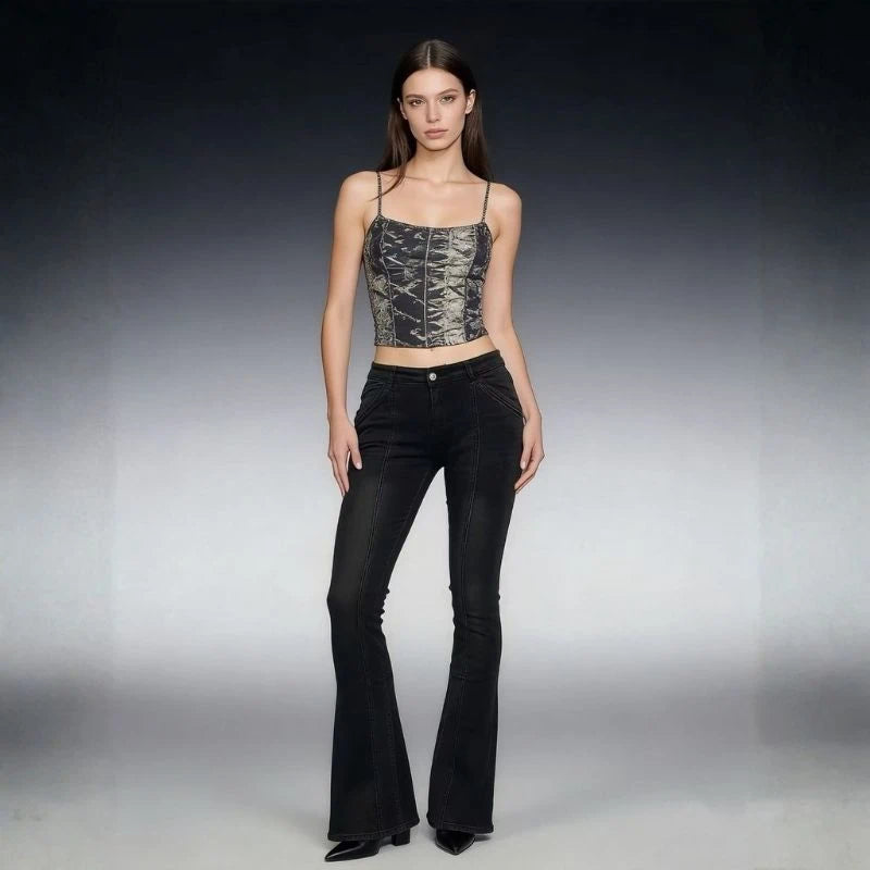 women's low rise bell bottom flare jeans in black