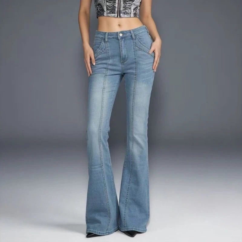 women's low rise bell bottom flare jeans in light blue