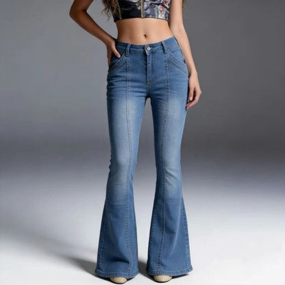 women's low rise bell bottom flare jeans, front view