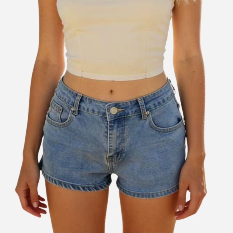 women's low rise denim shorts side slit jean shorts in light blue