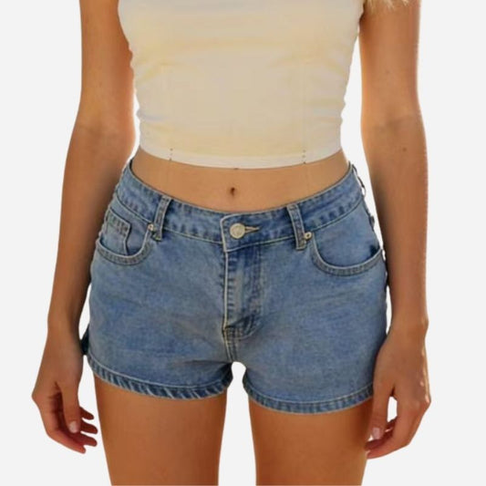 women's low rise denim shorts side slit jean shorts in light blue