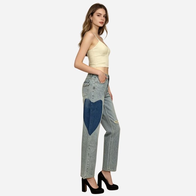 women’s low waist heart-shaped side seam baggy jeans, side view