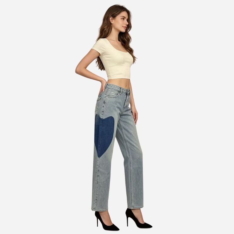 women’s heart-shaped side seam baggy jeans, side view