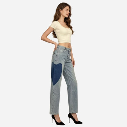 women’s heart-shaped side seam baggy jeans, side view