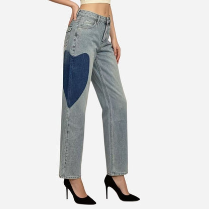 women’s low waist heart-shaped side seam baggy jeans, side view