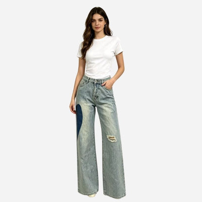 women’s low waist heart-shaped side seam baggy jeans, front view