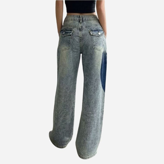 women’s low waist heart-shaped side seam baggy jeans, back view