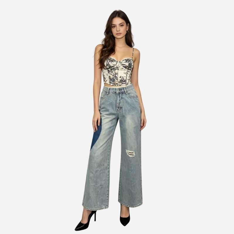 women’s low waist heart-shaped side seam baggy jeans