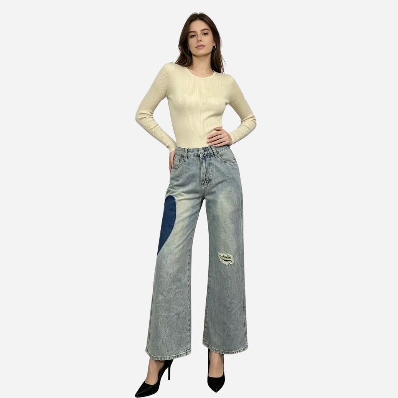 women’s low waist heart-shaped side seam baggy jeans