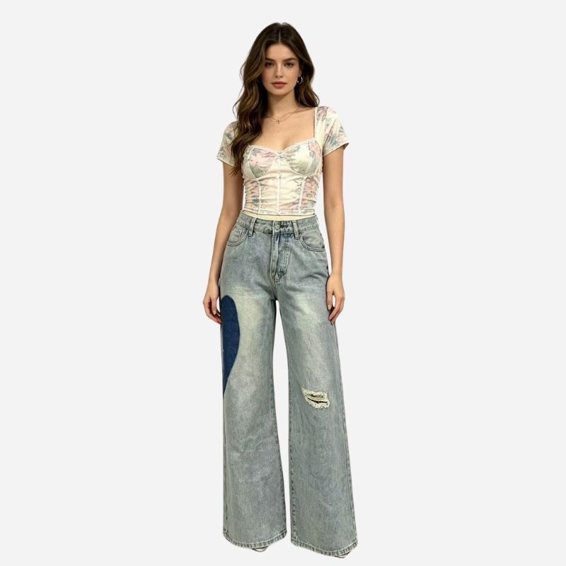 women’s heart-shaped side seam baggy jeans