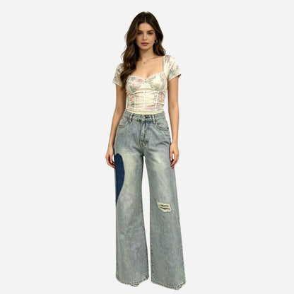 women’s heart-shaped side seam baggy jeans