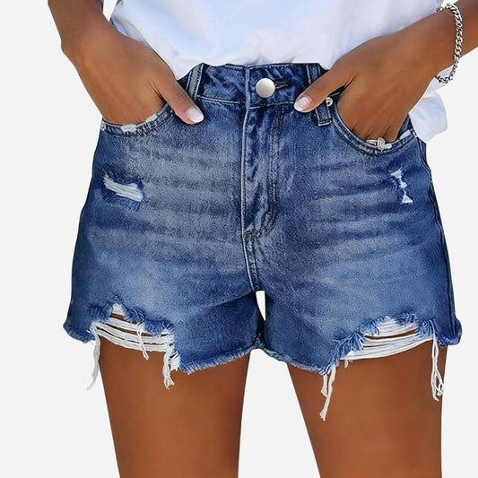 Women's Mid-high Waisted Ripped Denim Jean Shorts Cutoff Summer Short Pants