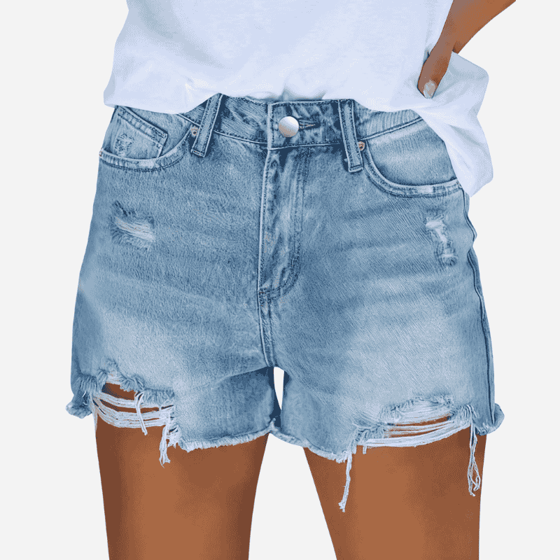Women's Mid-high Waisted Ripped Denim Jean Shorts Cutoff Summer Short Pants