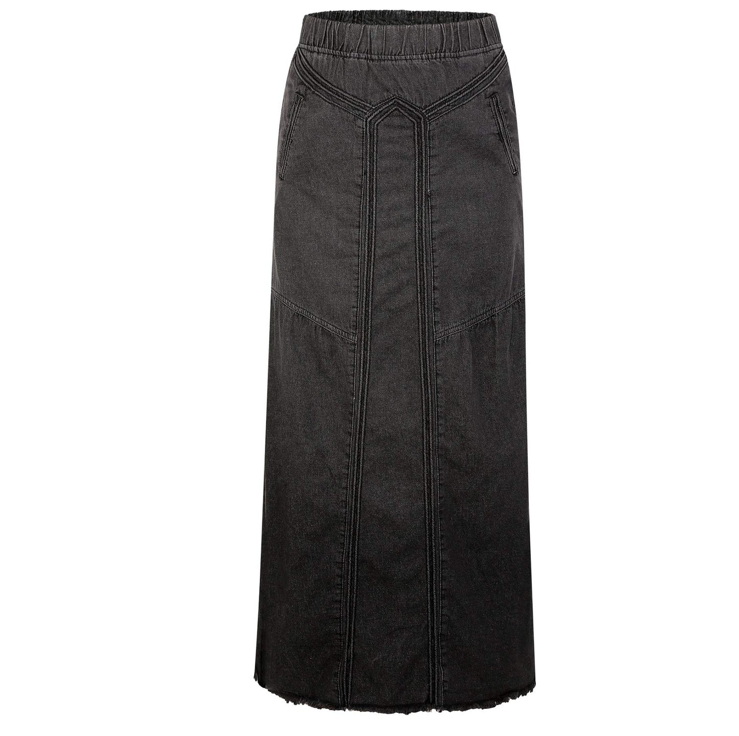 Women's Retro Jeans Skirt Elastic High Waist Frayed A-Line Maxi Denim Skirt