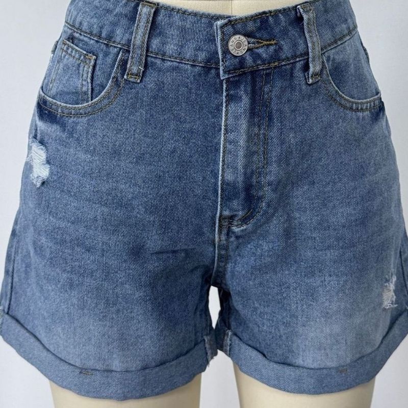 Women's Ripped Denim Shorts in blue, front view